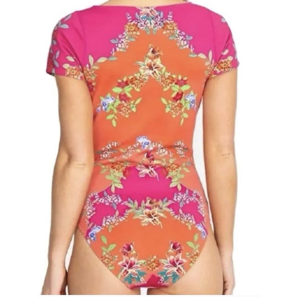 Johnny Was Wave Surf 1 Piece L Zip-Up Bodysuit Neoprene Multicolor Floral NWT - Picture 2 of 10